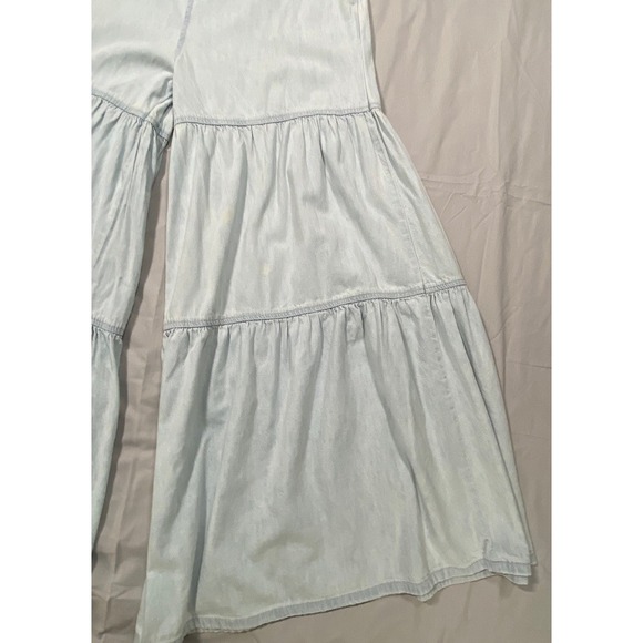 Free People We The Free Tiered Wide Leg Denim Pants Light Wash Blue Womens 6 - Picture 5 of 16